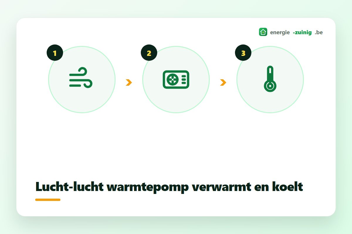 Werking van een lucht-lucht warmtepomp die verwarmt en koelt